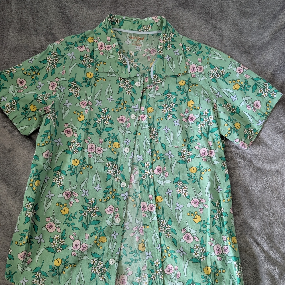 Cat & Jack Green Floral Button Down Shirt